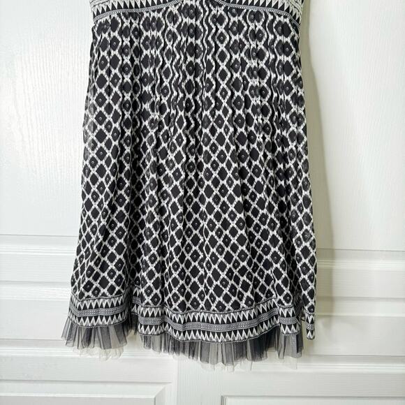 BCBGMaxazria Party Dress Sleeveless Sequins Tulle Printed Silk Black White 12 - Picture 4 of 16
